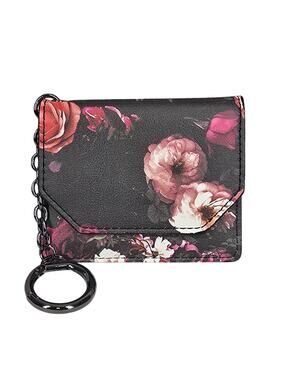 NATURALIZER FLORAL MINI WALLET CARDHOLDER & MIRROR– BLACK W/ PINK FLOWERS